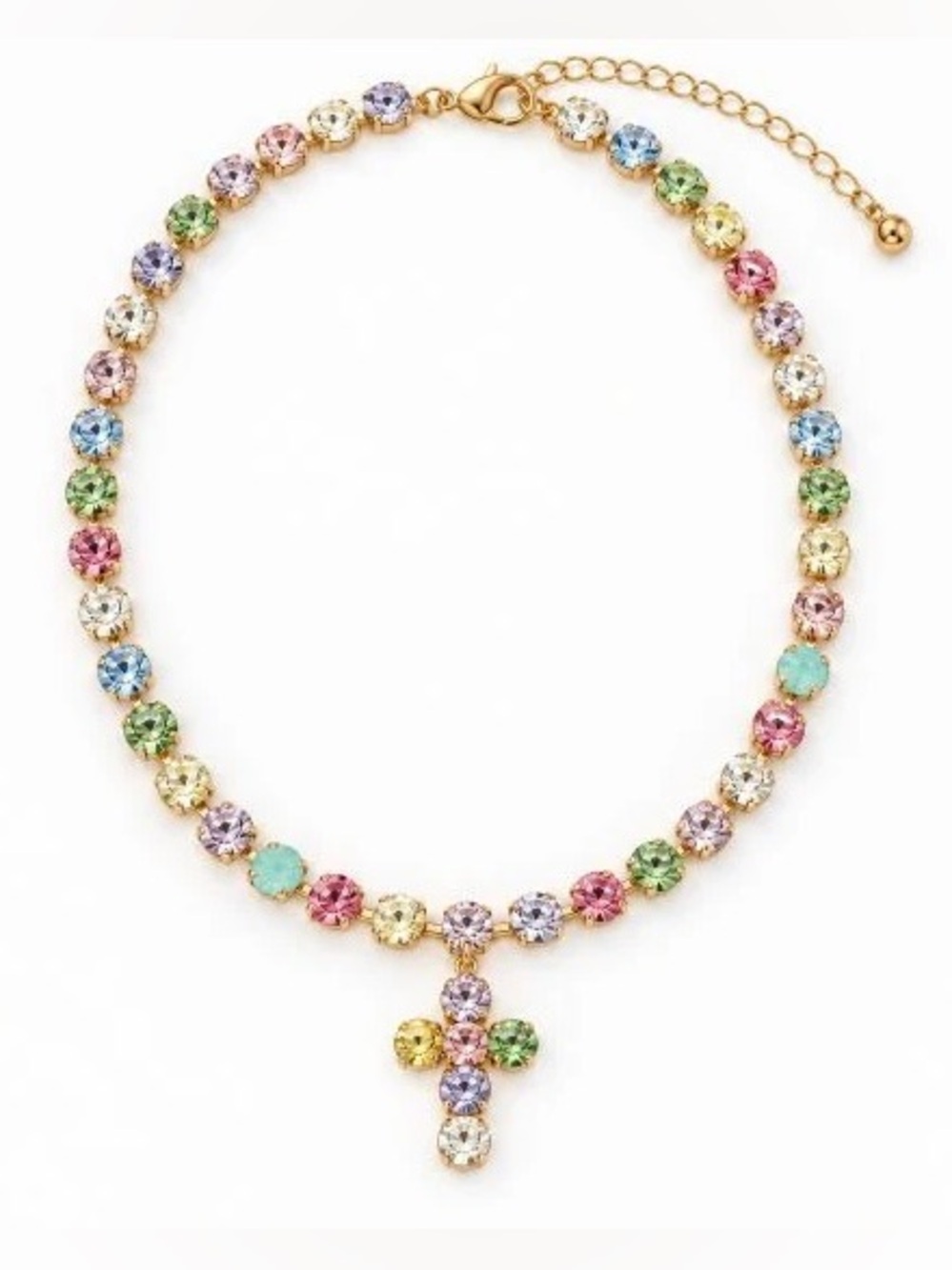 BRAND NEW WITH TAGS Light Multi Rhinestone Cross Necklace